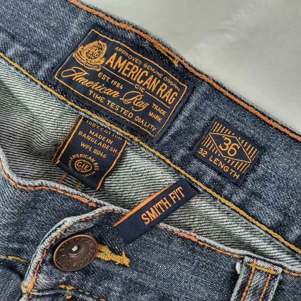 Pantalones de mezclilla American Rag CIE Smith calce pierna recta ribete para hombre 36x32 Foto 4 de 4