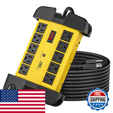 Crst 10-Outlets Heavy Duty Power Strip Metal Surge Protector 15 Amps 15-Foot