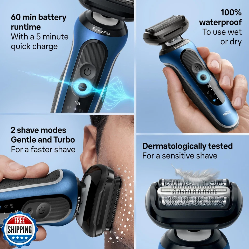Afeitadora Eléctrica Braun para Hombre, Serie 6 6120s, Afeitado en Húmedo y Seco, Turbo y G Foto 3 de 4