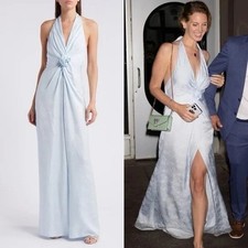 LoveShackFancy Lowry Twist Front Light Blue Maxi Dress Gown Silk Blend ASO Lana