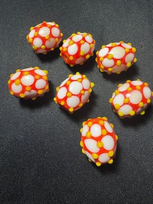 7 Unique Beads, fine Indian glasswork, (B562) ~18mm red