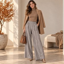 J.Crew Stratus Pant in Textured Satin Gray Wide Leg Pull On Pants XL NWT