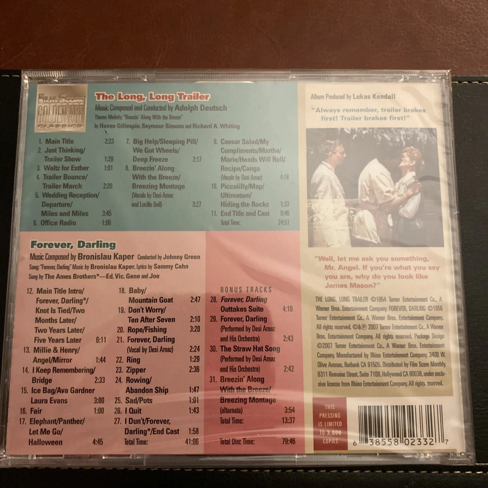 The Long, Long Trailer/Forever, Darling Original FSM Movie Soundtrack CD Sealed - Image 2 of 3