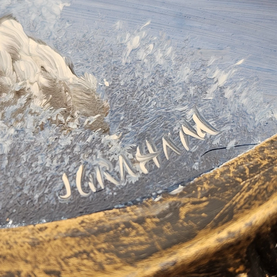 Vintage Hand Painted Mirror Mountain Cabin Creek Scene Signed J Graham - Image 3 of 4