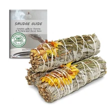 Floral White Sage Smudge Sticks with Flowers 3 Pack for Cleansing Home,...