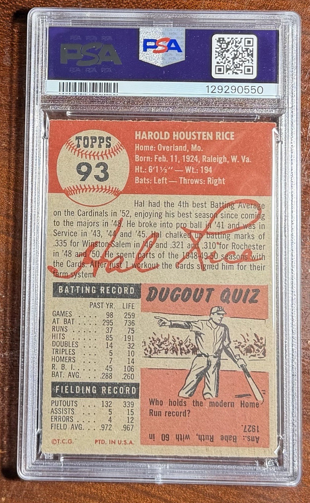 1953 Topps Hal Rice PSA 5🎆EX💎CENTERED🎯Cardinals⚾️Vintage🔥📈 view 2