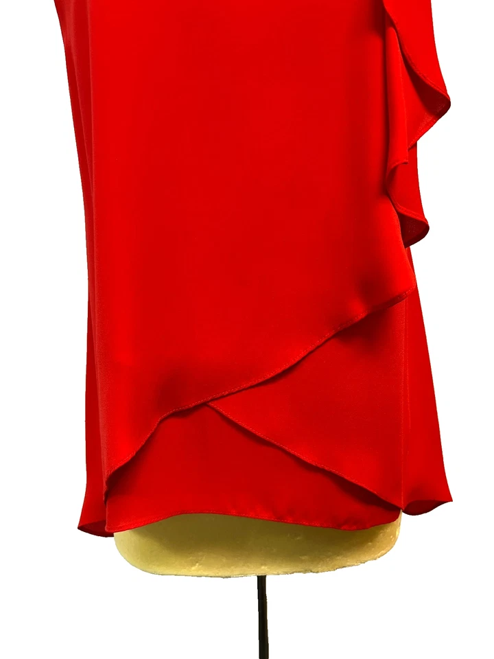 Joseph Ribkoff Side Ruffle Top Red Polyester Crisscross Front Hem Sleeveless, 8 - Image 4 of 4