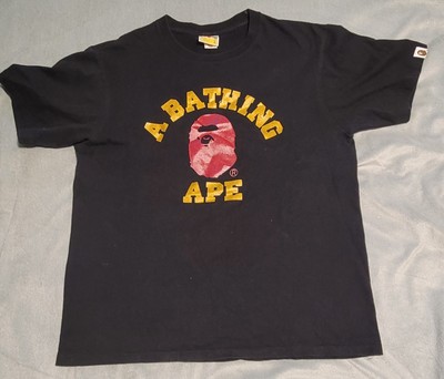 Vintage A Bathing Ape t shirt large BAPE Red And Yellow Glitter Graphic  Rare