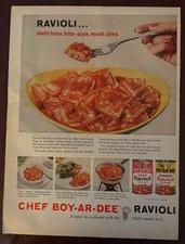 1960 CHEF BOY-AR-DEE Ravioli Vintage Print Ad Canned Pasta Sauce Meat