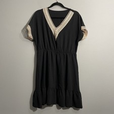 SHEIN Women’s L Black Crochet V-Neck Dress Knee Length Boho Chic Casual Summer