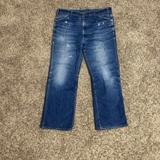 Vintage Levi  s 70s orange tab boot cut Talon 36x30 USA made Dark Wash Whiskers