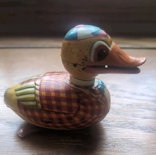 Rare Vintage 1950's Japan Tin Litho Duck Friction Toy