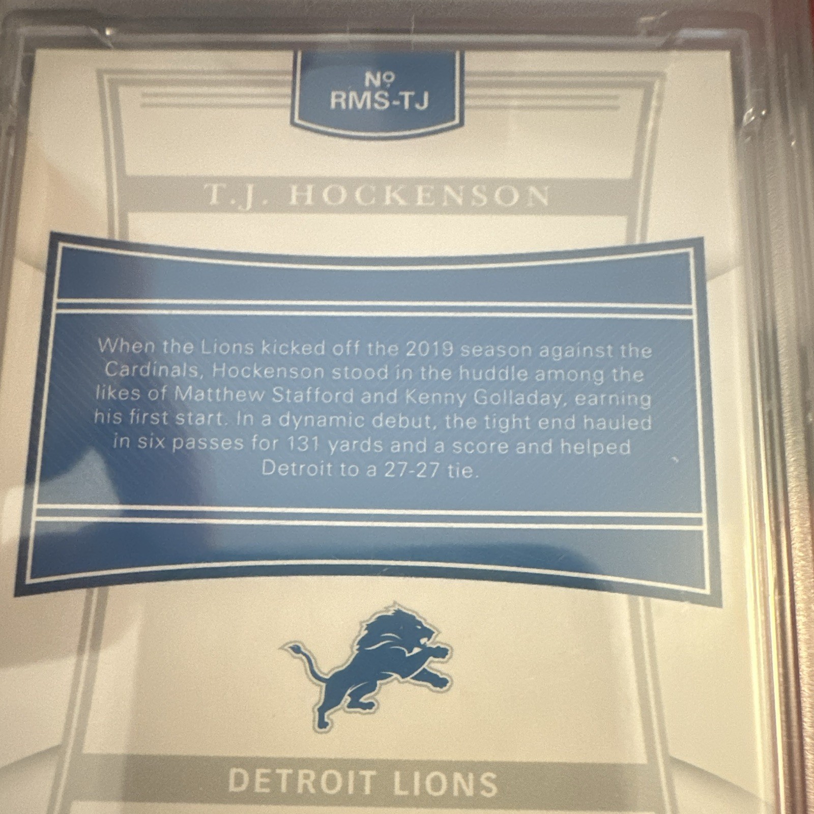Panini 2019 National Treasures T.J. Hockenson RMS-TJ Holo Gold /10 Auto PSA 9 view 5