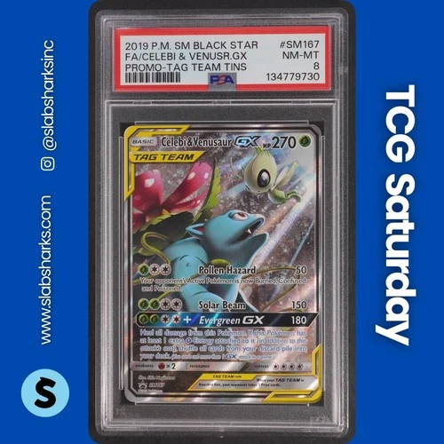 2016 POKEMON SM BLACK STAR PROMOS #SM167 CELEBI & VENUSAUR TAG TEAM PSA 8