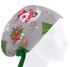 Euro Scrub Hat, Christmas Print, Cotton Surgeon Cap, Surgical Bonnet with Ties