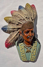 Ceramic Aztec Chief Ceramic Wall Plaque Made in Mexico - 5 x 3 Inch Vintage 1979