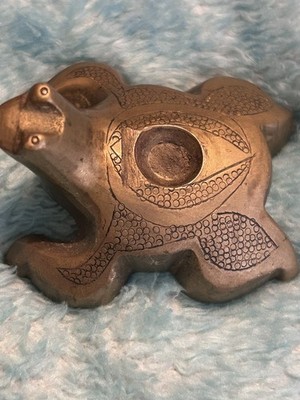 Vintage Brass Frog Figurine Incense? Holder Mini Approximately 2  Etched