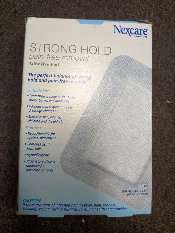 Almohadilla Adhesiva Nexcare STRONG HOLD, Eliminación Sin Dolor 4ct CAJA X 3, 12 ALMOHADILLAS EN TOTAL Foto 2 de 2