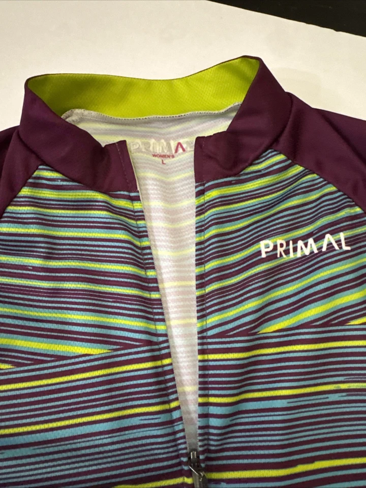 Woman Size Large Primal Wear  Striped Cycling Jersey & Padded Shorts Set Purple - Image 2 of 4
