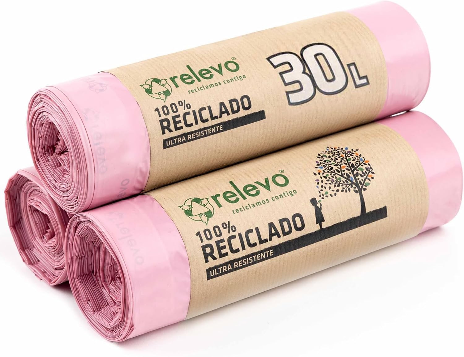 Relevo 30 Litre Scented Bin Liners – Pink Bin Bags. Made from 100% Recycled M