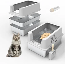 XXL Steel Sifting Litter Box for Pine Pellets, Enclosed with Lid, 14" High Sides