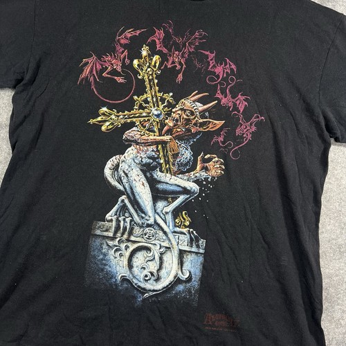 Vintage Alchemy Gothic Demon Devil Cross T-Shirt Faded Black Distressed L RARE - Picture 3 of 12