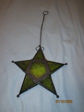 Vintage Star HANGING Green Glass Votive Tea Light Candle Holder 11  New