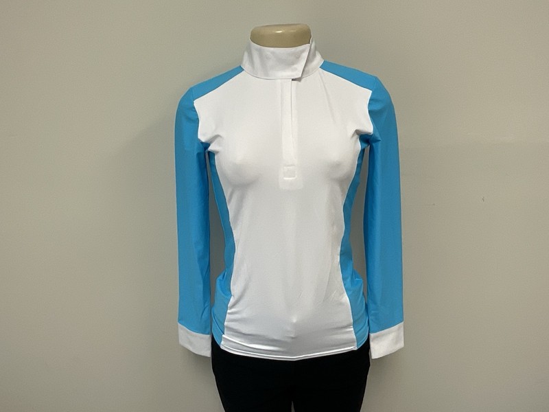 LotusRomeo Women's XS White Blue Long Sleeve Show Riding Shirt Equestrian