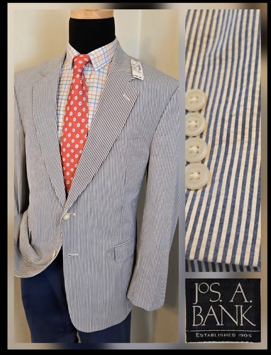 $ 250 Neu mit Etikett Jos A Bank Seersucker Blazer 43R 44R Sport Mantel gestreift blau Jacke NEU