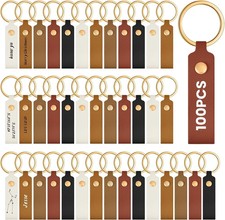 100 Pcs Leather Keychain Blanks Bulk Laser Engraving Blanks Keychain Kit with...