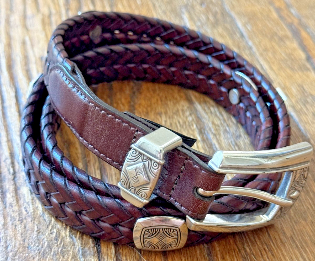 Brighton Medina Etched Brown Braided Leather Western Concho  display picture 3