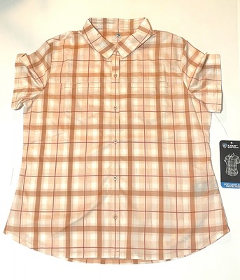 Kuhl Kamp SS Shirt Women s Sz L  Sandstone Button Front Collared Qck Dry UPF 3A