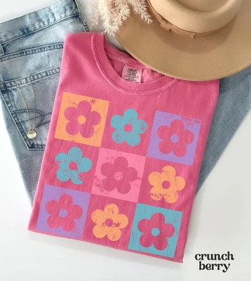 Soft Checkered Flowers Comfort Tee Floral Pattern Shirt Gift