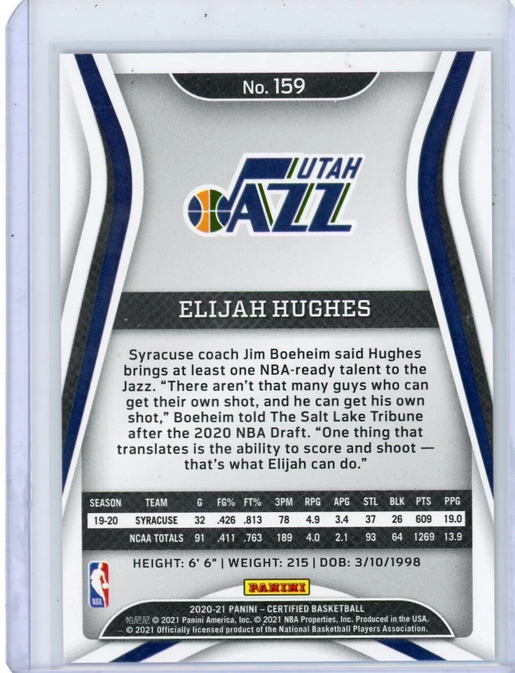 2020-21 Certified Orange /99 ELIJAH HUGHES No. 159! - Image 2 of 2