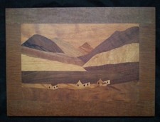 Wood inlay marquetry picture Andes, 14.5" by 10.5"