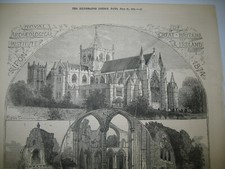 1874 Royal Archaeological Institute Ripon Abbeys Castles Wood Antique PRINT