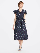 175 DRAPER JAMES Floral Linen Wrap Dress 4 Nassau Navy Floating Tulip Multi