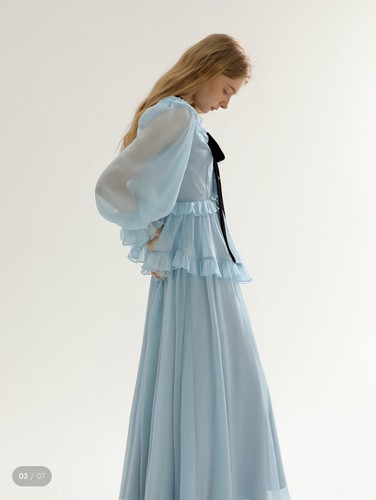 Brand NEW - Diamant Ruffle Long Dress - Blue - Picture 3 of 6