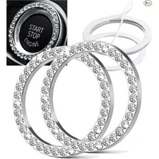 2 Pcs Crystal Rhinestone Ring for Car Decor, Bling Decor Car Emblem Sticker, Pus