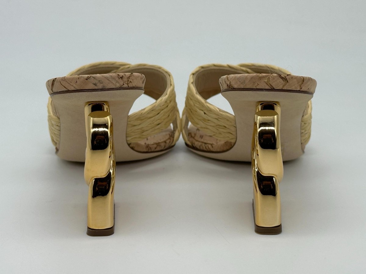 Dolce & Gabbana DG Logo Heel Crisscross Raffia Slide Sandals