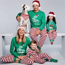 Christmas Green Elf Family Matching Pyjamas Adult Kids Nightwear Pajamas Pjs Set
