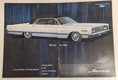 1965 Print Ad The 1966 Mercury 4-Door White Car with Black Vinyl Top