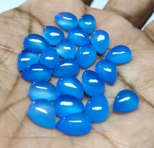  WHOLESALE NATURAL BLUE CHALCEDONY CABOCHON PEAR SHAPE LOOSE GEMSTONE