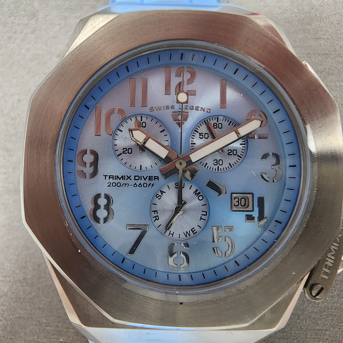 Swiss Legend Trimex Diver Chronograph Watch Men 45mm Blue Dial