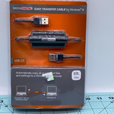 MICRA Digital Easy Transfer Cable For Windows 8 USB 2.0 6 FT Black