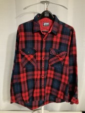 VTG Fieldmaster Flannel Shirt Mens XLarge Red Blue Plaid 90s Made In USA Grunge