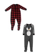 Carter's Kid's Set 2 Pieces Zip Fleece Plaid Polyester Pajamas, Penguin-Red, 4T