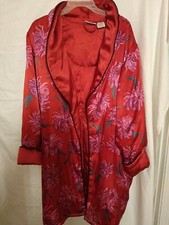 JACLYN SMITH Red Satin Floral Sleepwear Robe Pockets Womens Sz M Valentines Gift