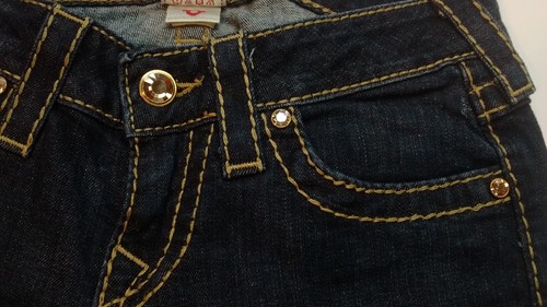True Religion Hi-Rise Boot Cut Denim Blue Jeans Swarovski Crystals Sz 25 / 26x32 - Picture 8 of 12