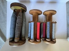 Antique Vintage 3 Wood Textile Thread Spool Yarn Weaving Spinning Spindle Bobbin